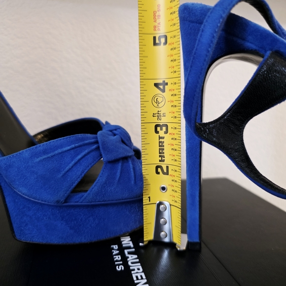 Saint Laurent YSL Blue Suede Platform Stiletto Ankle Strap Buckle Heels EU 38.5 - Picture 11 of 11